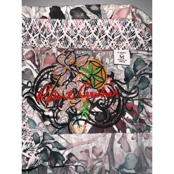 ROBERT GRAHAM GREEN MAROON ON WHITE WATERCOR LEAF SHIRT FLIP CUFFS SIZE M - Picture 5 of 5